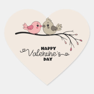 Cute Cartoon Lovebirds on branch Valentine’s Day Heart Sticker