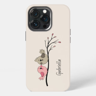 Cute Cartoon Lovebirds on branch Valentine’s Day iPhone 13 Pro Case