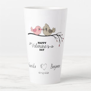 Cute Cartoon Lovebirds on branch Valentine’s Day Latte Mug