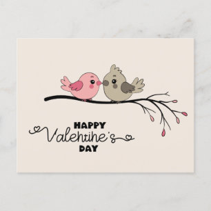Cute Cartoon Lovebirds on branch Valentine’s Day Postcard