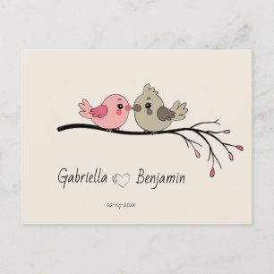 Cute Cartoon Lovebirds on branch Valentine’s Day Postcard