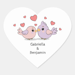 Cute Cartoon Lovebirds Pink Heart Valentine’s Day  Sticker
