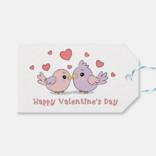 Cute Cartoon Lovebirds Pink Hearts Valentine’s Day Gift Tags