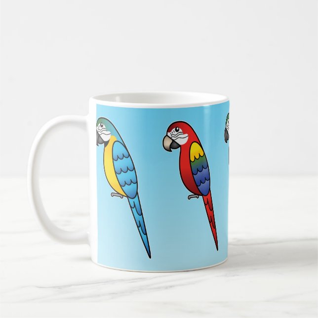 Cute Cartoon Macaw Parrot Birds Coffee Mug (Left)