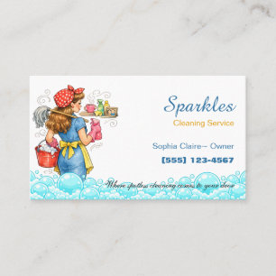 Cute Cartoon Maid Cleaning Service Business Card