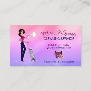 Cute Cartoon Maid Cleaning Services Gradient Business Card