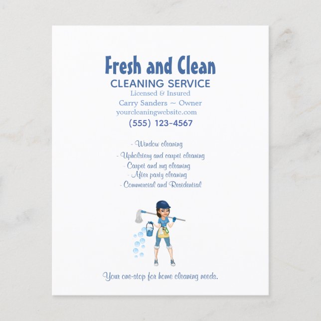 Cute Cartoon Maid House Cleaning Service Business Flyer (Front)