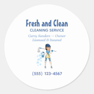 Cute Cartoon Maid House Cleaning Service Classic Round Sticker