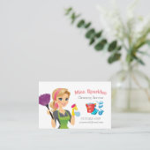 Cute Cartoon Maid House Cleaning Services Business Card (Standing Front)