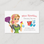 Cute Cartoon Maid House Cleaning Services Business Card (Front)
