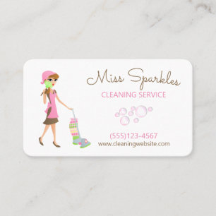 Cute Cartoon Maid House Cleaning Services Business Card