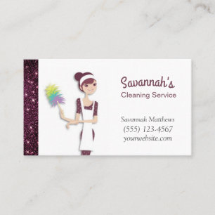 Cute Cartoon Maid Sparkle House Cleaning Services  Business Card