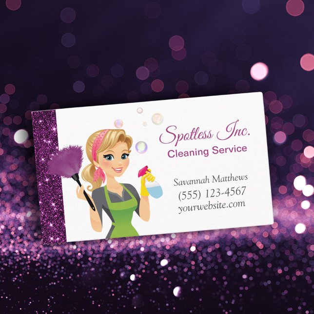 Cute Cartoon Maid Sparkle House Cleaning Services  Business Card (Creator Uploaded)