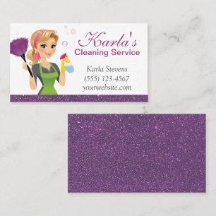 Cute Cartoon Maid Sparkle House Cleaning Services Business Card