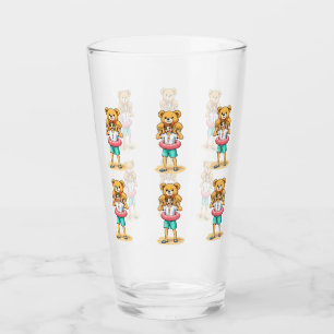 Cute Cartoon Man with Giant Teddy Bear Summer Fun Glass