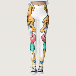 Cute Cartoon Man with Giant Teddy Bear Summer Fun Leggings