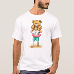 Cute Cartoon Man with Giant Teddy Bear Summer Fun T-Shirt