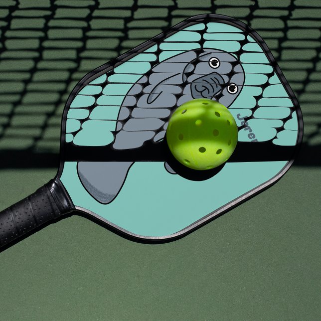 Cute Cartoon Manatee Personalised Pickleball Paddle (Creator Uploaded)