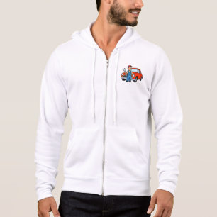 Cute Cartoon Mechanic with Red Car Illustration Hoodie