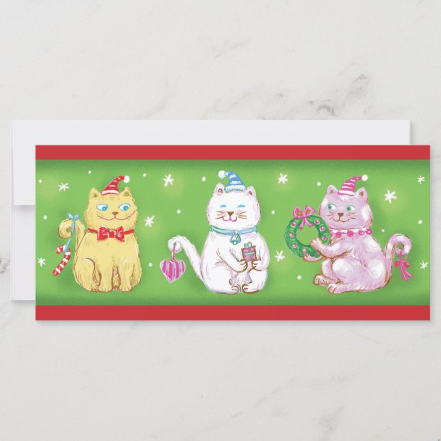 Cute Cartoon Meowy Christmas Cats in Santa Hats (Front)