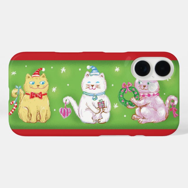 Cute Cartoon Meowy Christmas Cats in Santa Hats Case-Mate iPhone Case (Back (Horizontal))
