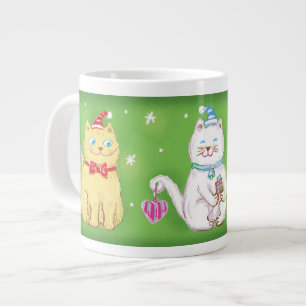 Cute Cartoon Meowy Christmas Cats in Santa Hats Large Coffee Mug