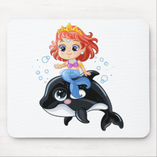 Cute cartoon mermaid and orca mouse mat