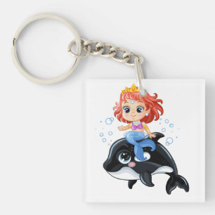 Cute cartoon mermaid and orca T-Shirt Key Ring