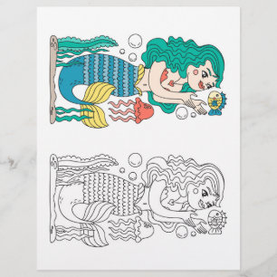 Cute Cartoon mermaid colouring page