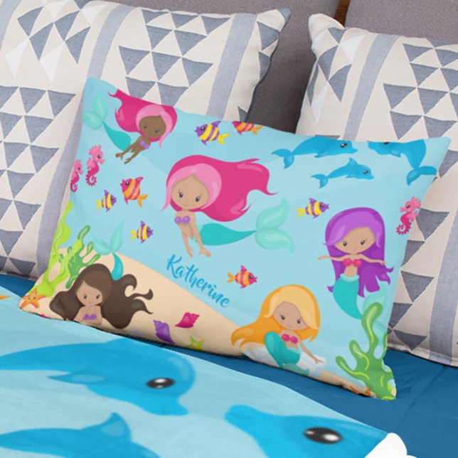Cute Cartoon Mermaid Little Girl Under the Sea Decorative Cushion (Creator Uploaded)