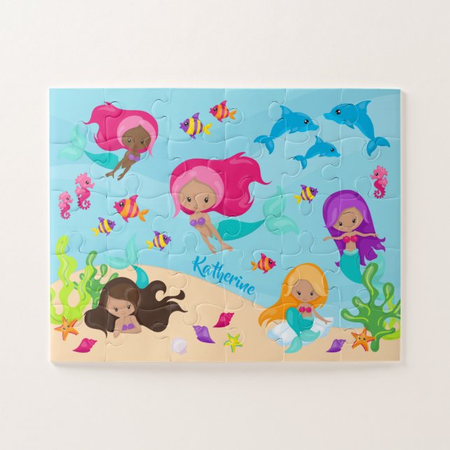 Cute Cartoon Mermaid Little Girl Under the Sea Jigsaw Puzzle (Horizontal)