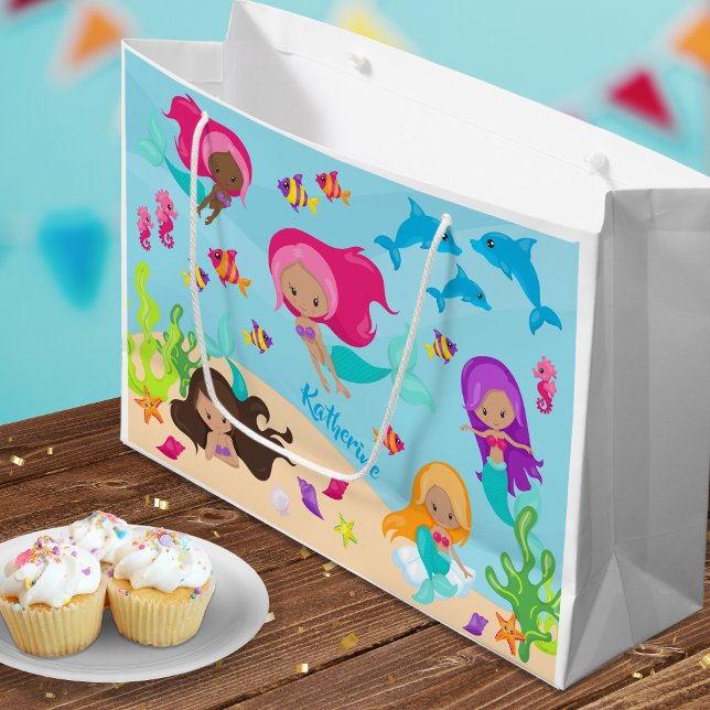 Cute Cartoon Mermaid Little Girl Under the Sea Large Gift Bag (Creator Uploaded)