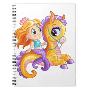 Cute cartoon mermaid on a seahorse notebook
