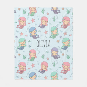 Cute Cartoon Mermaid Pattern Fleece Blanket