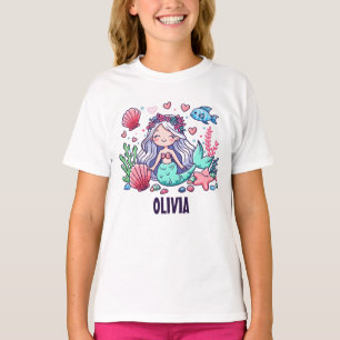 Cute Cartoon Mermaid Personalised  T-Shirt