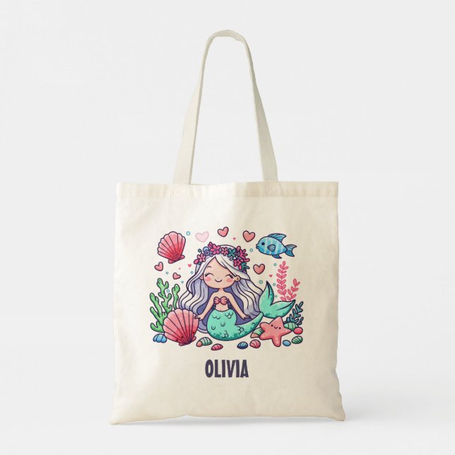 Cute Cartoon Mermaid Personalised  Tote Bag (Back)