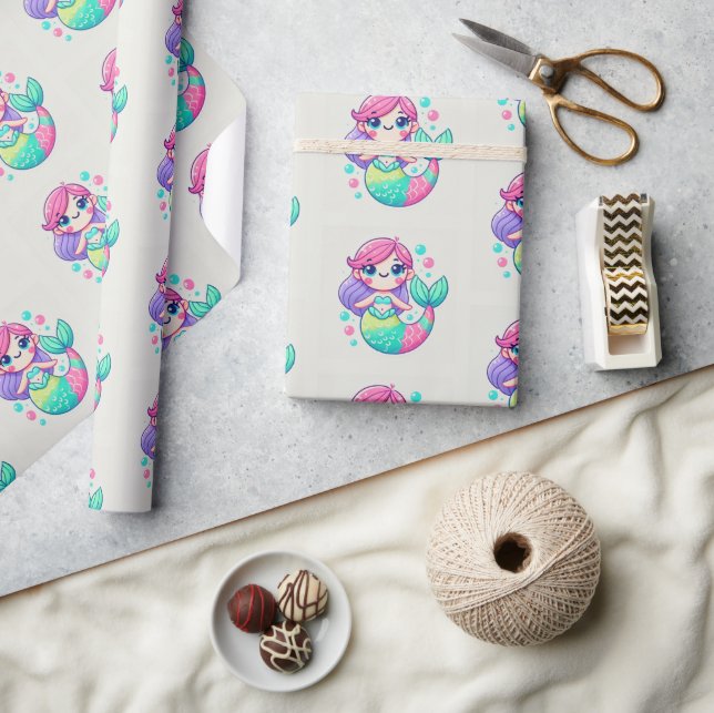 Cute Cartoon Mermaid Wrapping Paper|Kids Gift Wrap (Crafts)