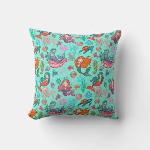 Cute cartoon mermaids Throw Pillow