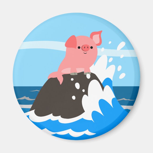 Cute Cartoon Merpig on a Rock Magnet (Front)