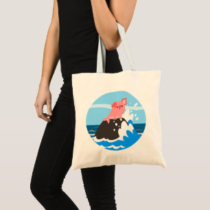Cute Cartoon Merpig on a Rock Tote Bag