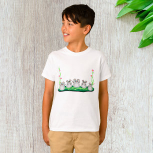 Cute Cartoon Mice on Grass with Flowers T-Shirt