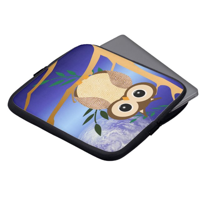 Cute cartoon midnight owl laptop sleeve (Front Top)