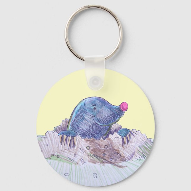 Cute Cartoon Mole and Molehill Key Ring (Front)
