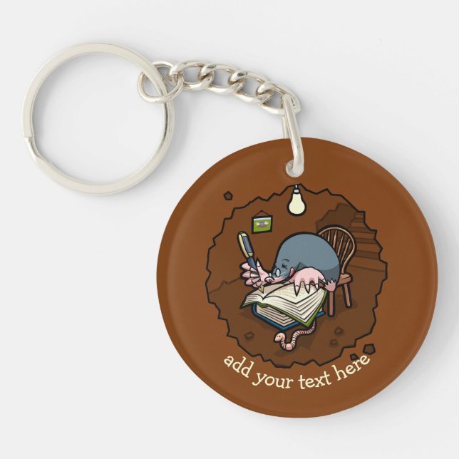 Cute Cartoon Mole Novelist Writing Book In Burrow Key Ring (Front)