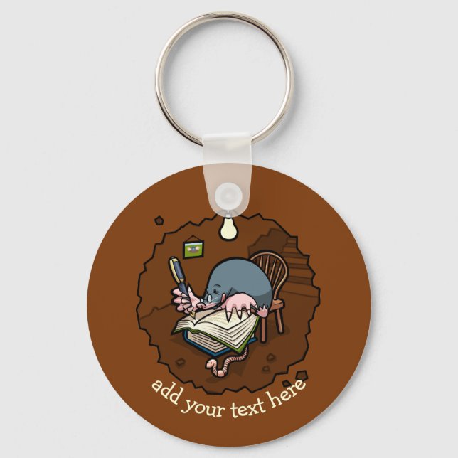 Cute Cartoon Mole Novelist Writing Book In Burrow Key Ring (Front)