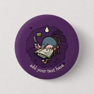 Cute Cartoon Mole Writer Or Student With Books 6 Cm Round Badge