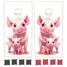 Cute Cartoon Momma Pig and Baby Piglet