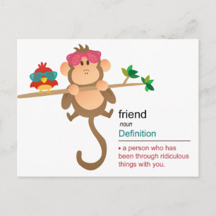 Cute Cartoon Monkey and Bird with Fashion Shades Postcard