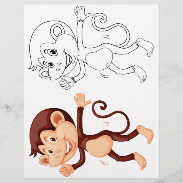 Cute cartoon monkey colouring page (Front)