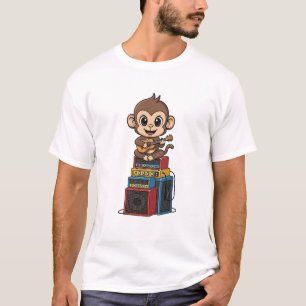 Cute Cartoon Monkey Musician Playing Ukulele T-Shirt